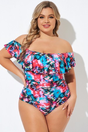 Gorgeous Flower Off The Shoulder One Piece Swimsuit