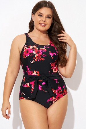 Poppies Tummy Control Belted One Piece Swimsuit