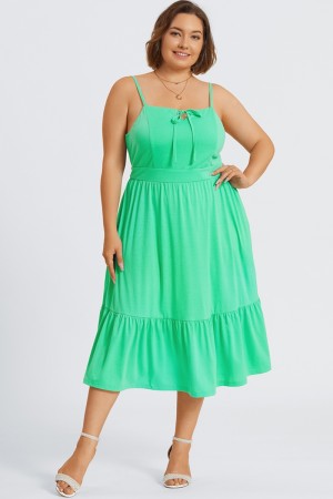 Plus Size Green Tiered Tie Front Maxi Dress