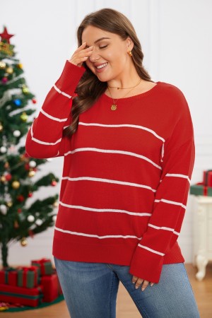 Colorblock Pinstripes Contrast Knit Round Neck Top