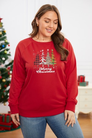 Round Neck Christmas Print Multicolor Long Sleeve Sweatshirt