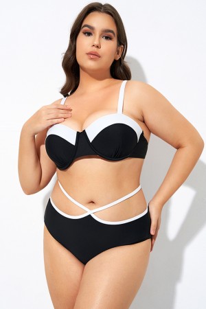 Black and White Sweetheart Neckline Underwire Bikini Top