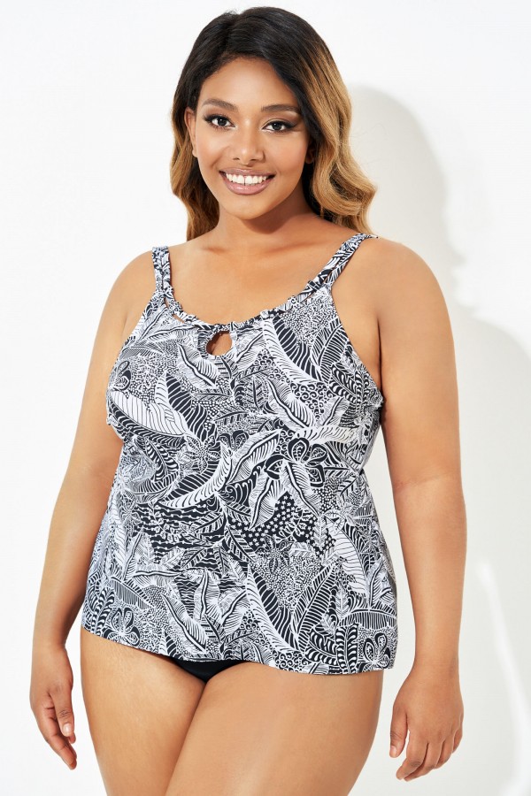 Keyhole High Neck Tankini Top with Adjustable Straps - Meet.Curve